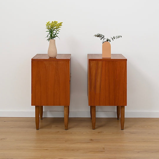 Pair Mid Century Teak Bedside Tables by Reliance Furniture