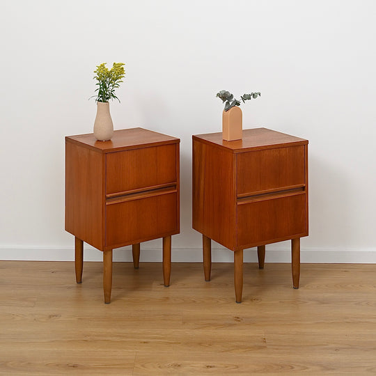 Pair Mid Century Teak Bedside Tables by Reliance Furniture