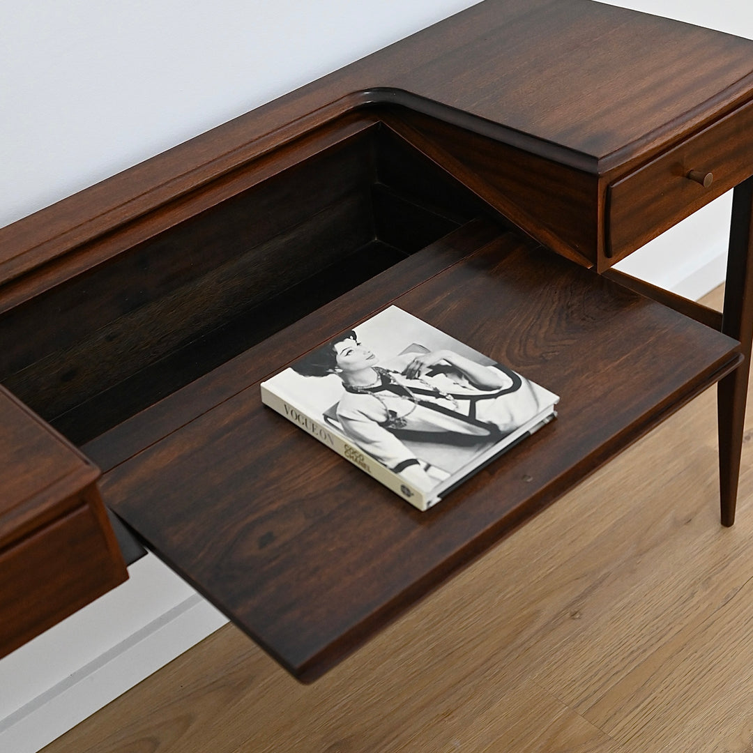 Mid Century Solid Rosewood Bespoke (Danish) Fold Out Desk / Console Table / Dresser