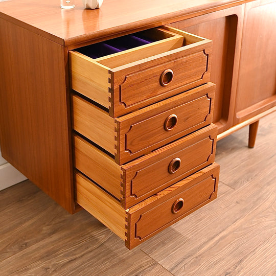 Mid Century Teak Sideboard LP Record Cabinet with Drawers by Chiswell