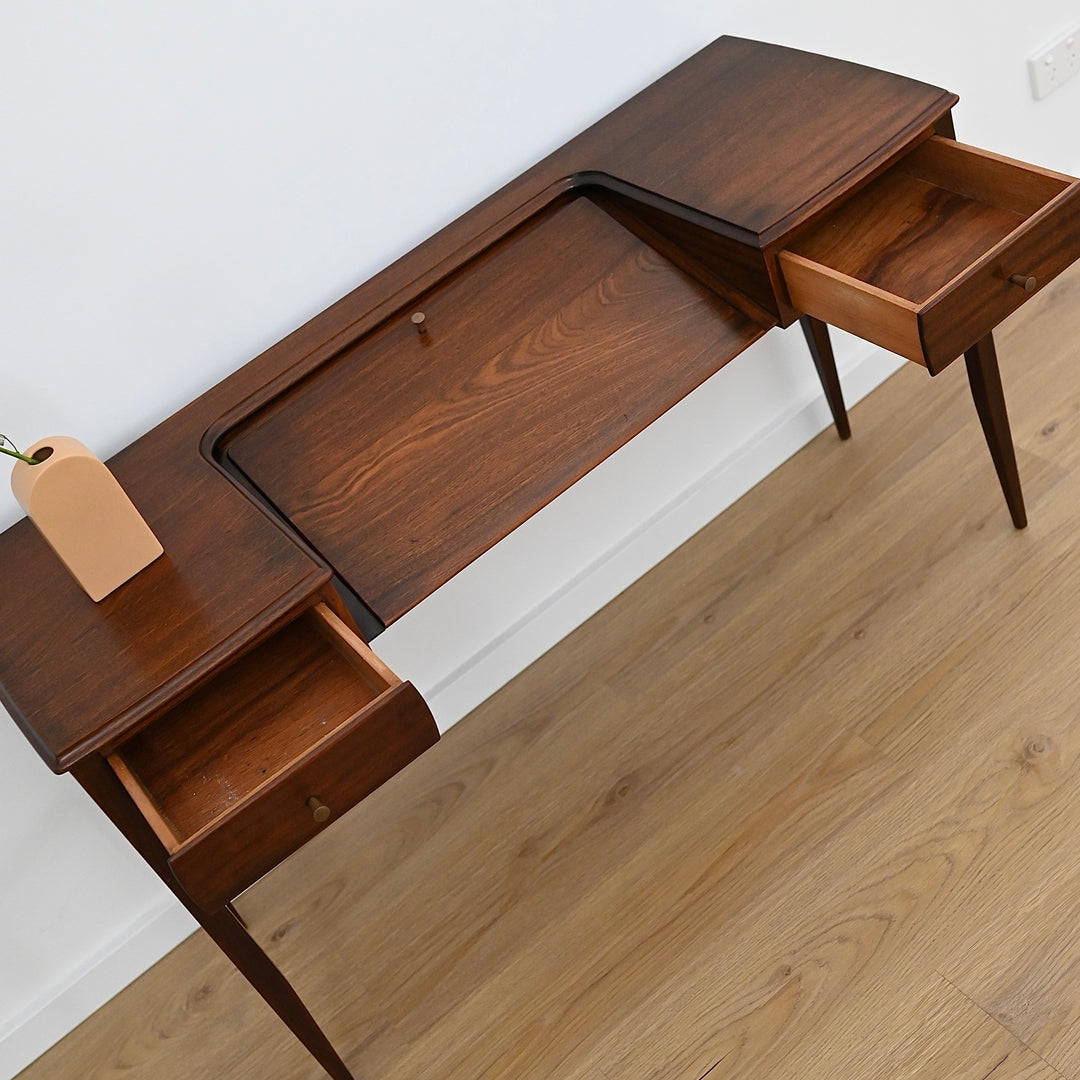 Mid Century Solid Rosewood Bespoke (Danish) Fold Out Desk / Console Table / Dresser