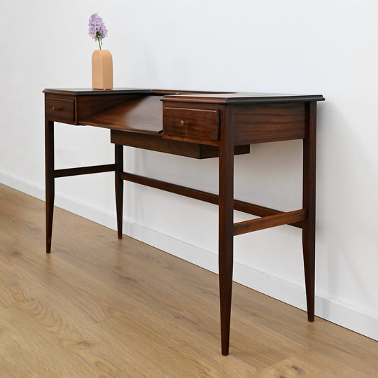 Mid Century Solid Rosewood Bespoke (Danish) Fold Out Desk / Console Table / Dresser