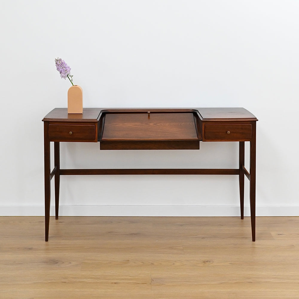 Mid Century Solid Rosewood Bespoke (Danish) Fold Out Desk / Console Table / Dresser