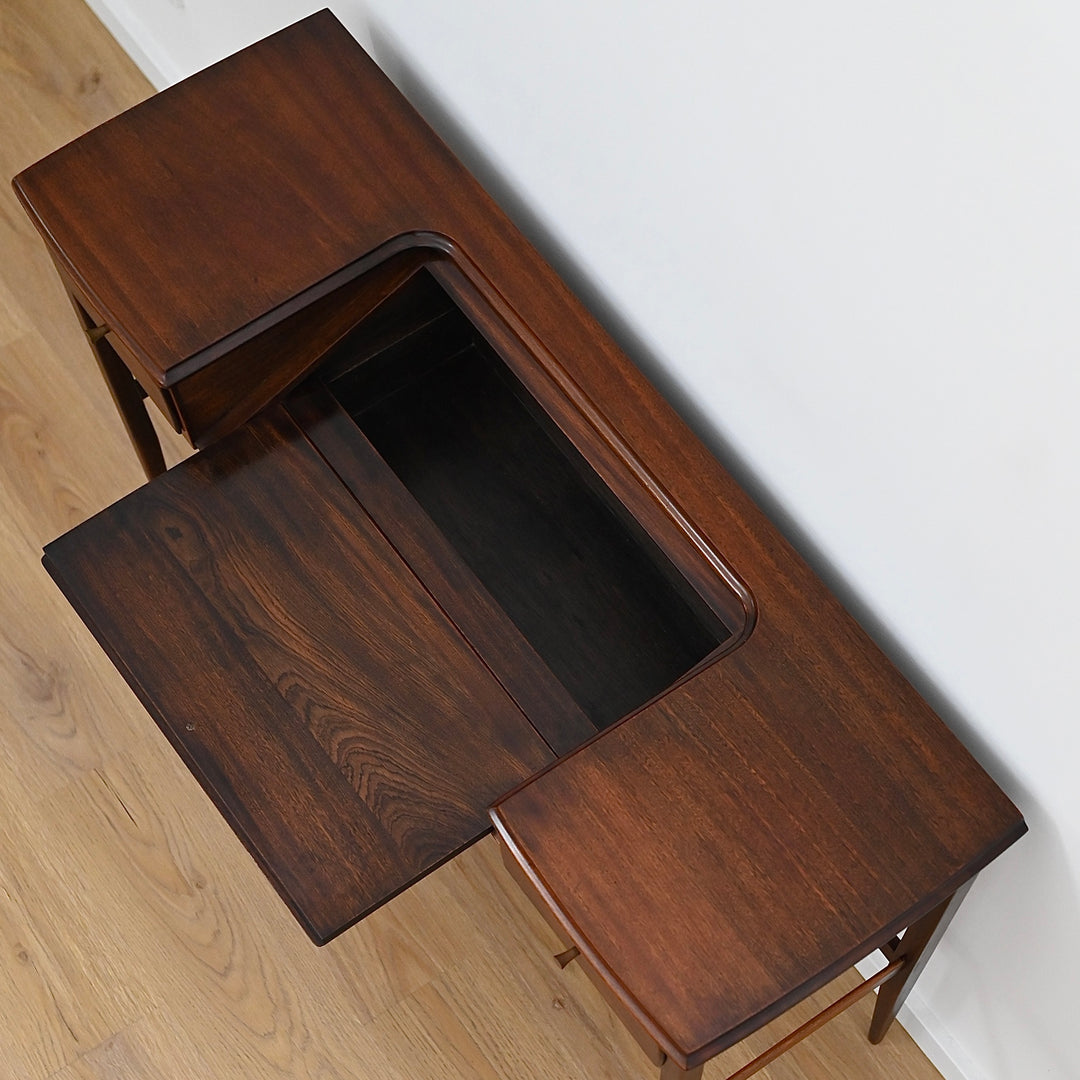 Mid Century Solid Rosewood Bespoke (Danish) Fold Out Desk / Console Table / Dresser