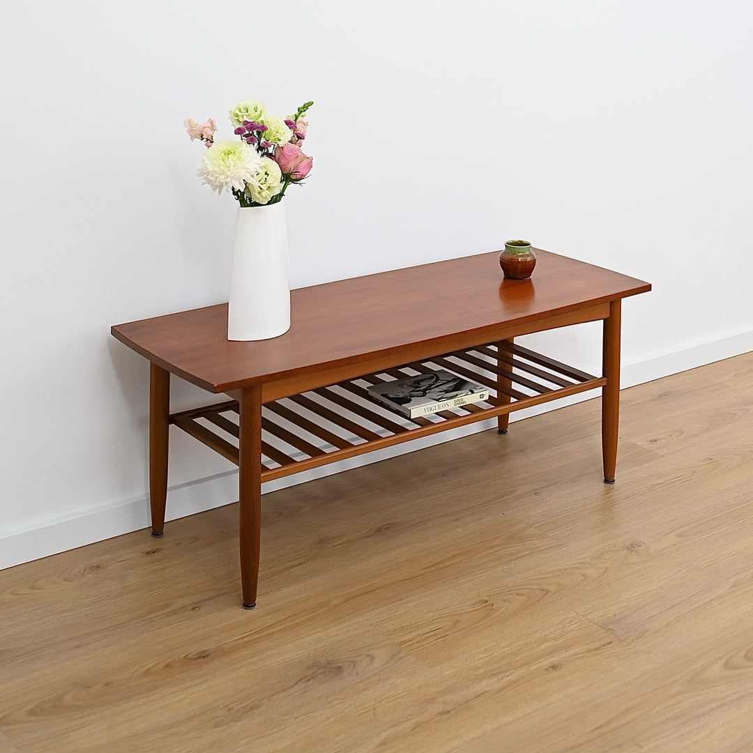 Mid Century Teak Coffee Table with Magazine Shelf
