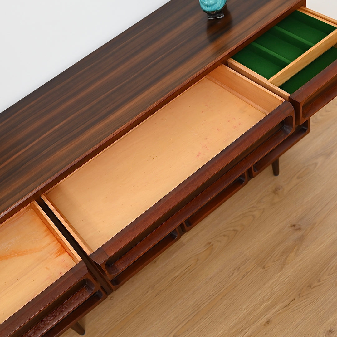 Mid Century Walnut Sideboard Buffet Cabinet by Chiswell