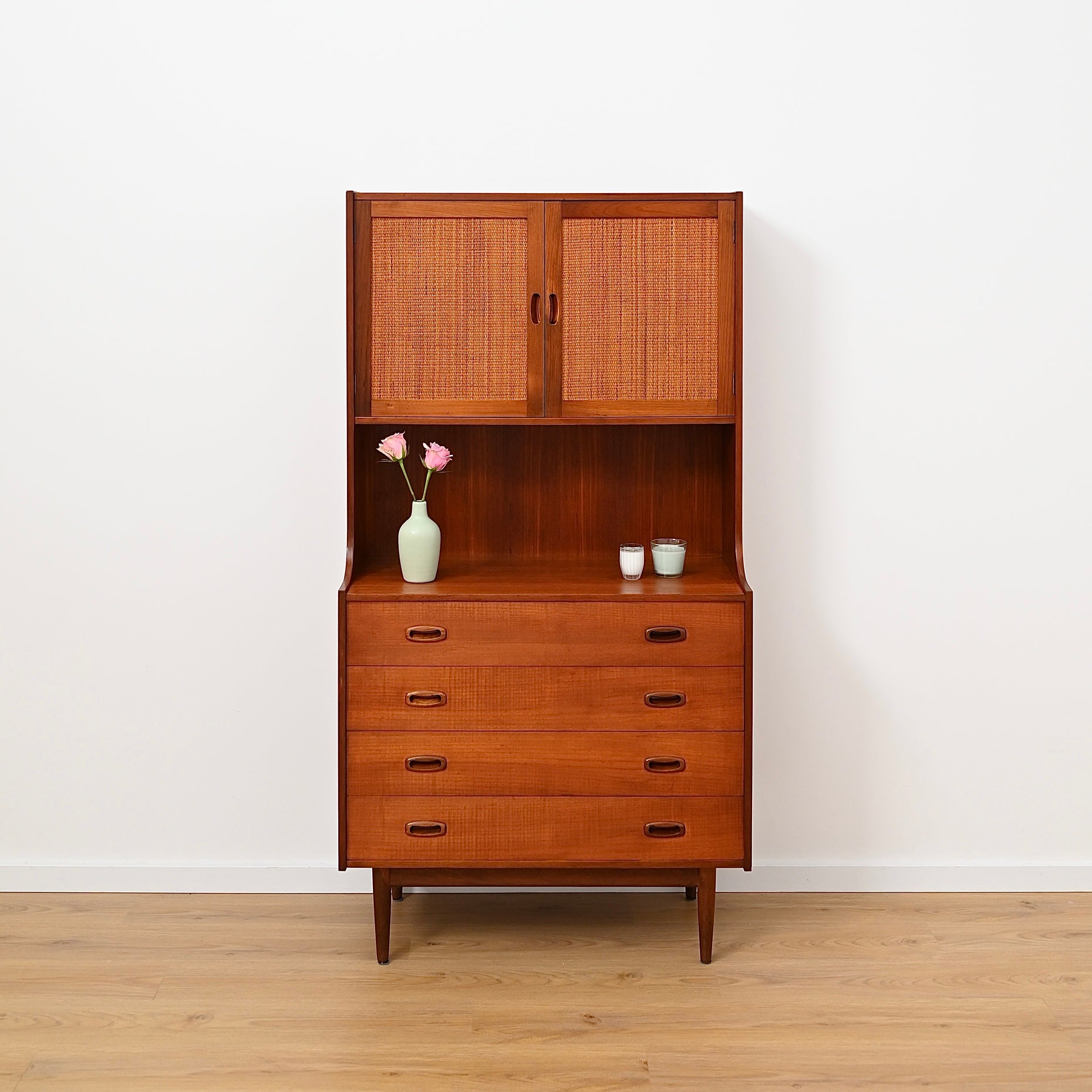 Parker Nordic Teak Rattan Highboard Sideboard Buffet Bookshelf