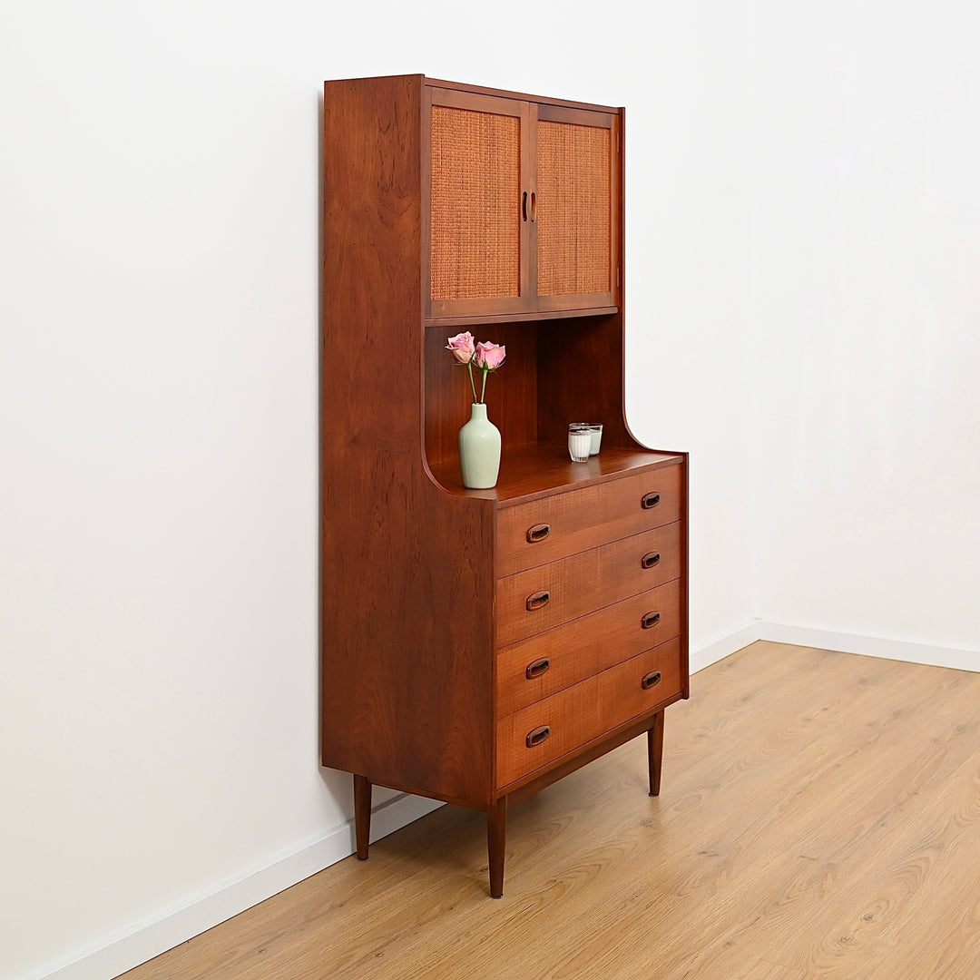 Parker Nordic Teak Rattan Highboard Sideboard Buffet Bookshelf