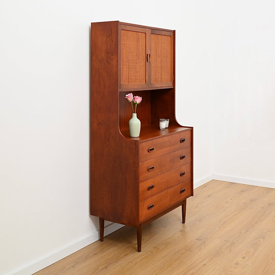 Parker Nordic Teak Rattan Highboard Sideboard Buffet Bookshelf