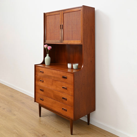Parker Nordic Teak Rattan Highboard Sideboard Buffet Bookshelf