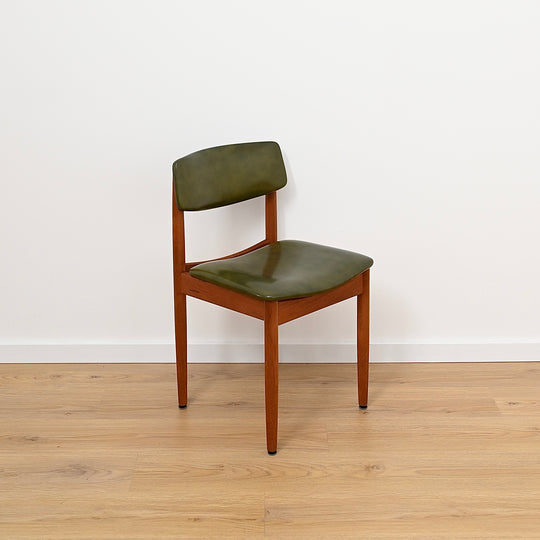 6x Mid Century Teak Green Vinyl Dining Chairs by Chiswell