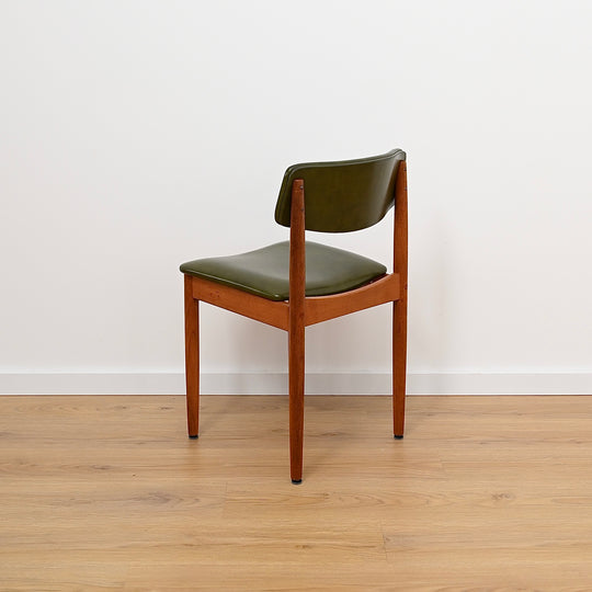 6x Mid Century Teak Green Vinyl Dining Chairs by Chiswell