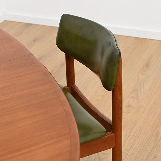 6x Mid Century Teak Green Vinyl Dining Chairs by Chiswell