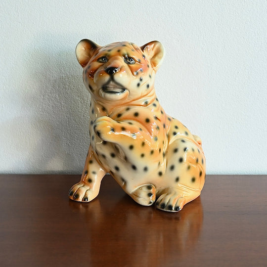 Retro 1960s Ceramic Tiger Cub Statue