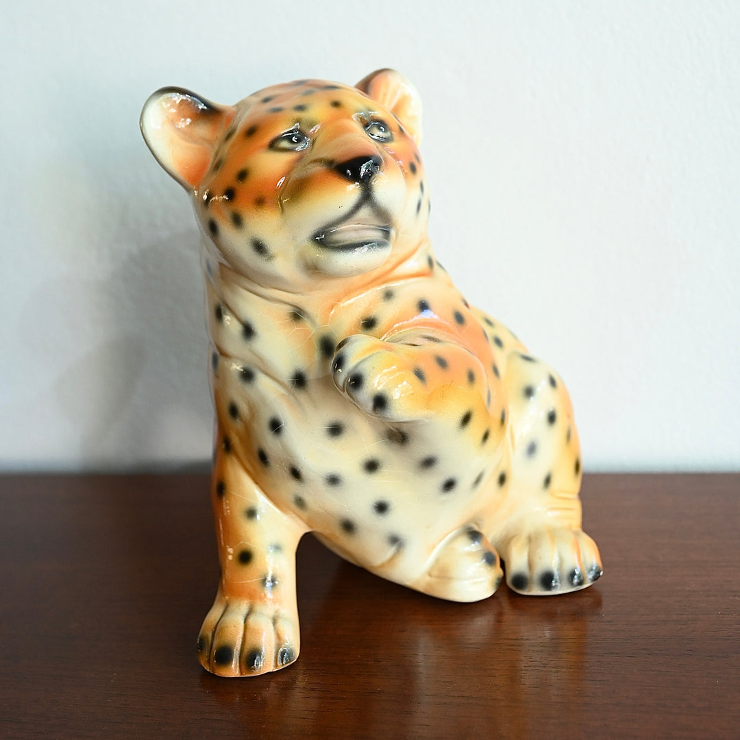 Retro 1960s Ceramic Tiger Cub Statue