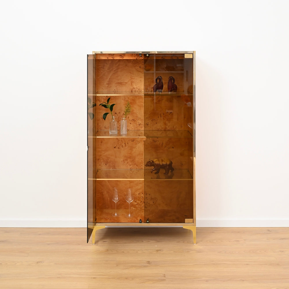 1970s Italian Burl Wood Display Cabinet