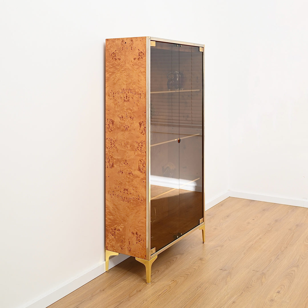 1970s Italian Burl Wood Display Cabinet