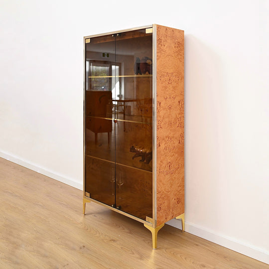 1970s Italian Burl Wood Display Cabinet