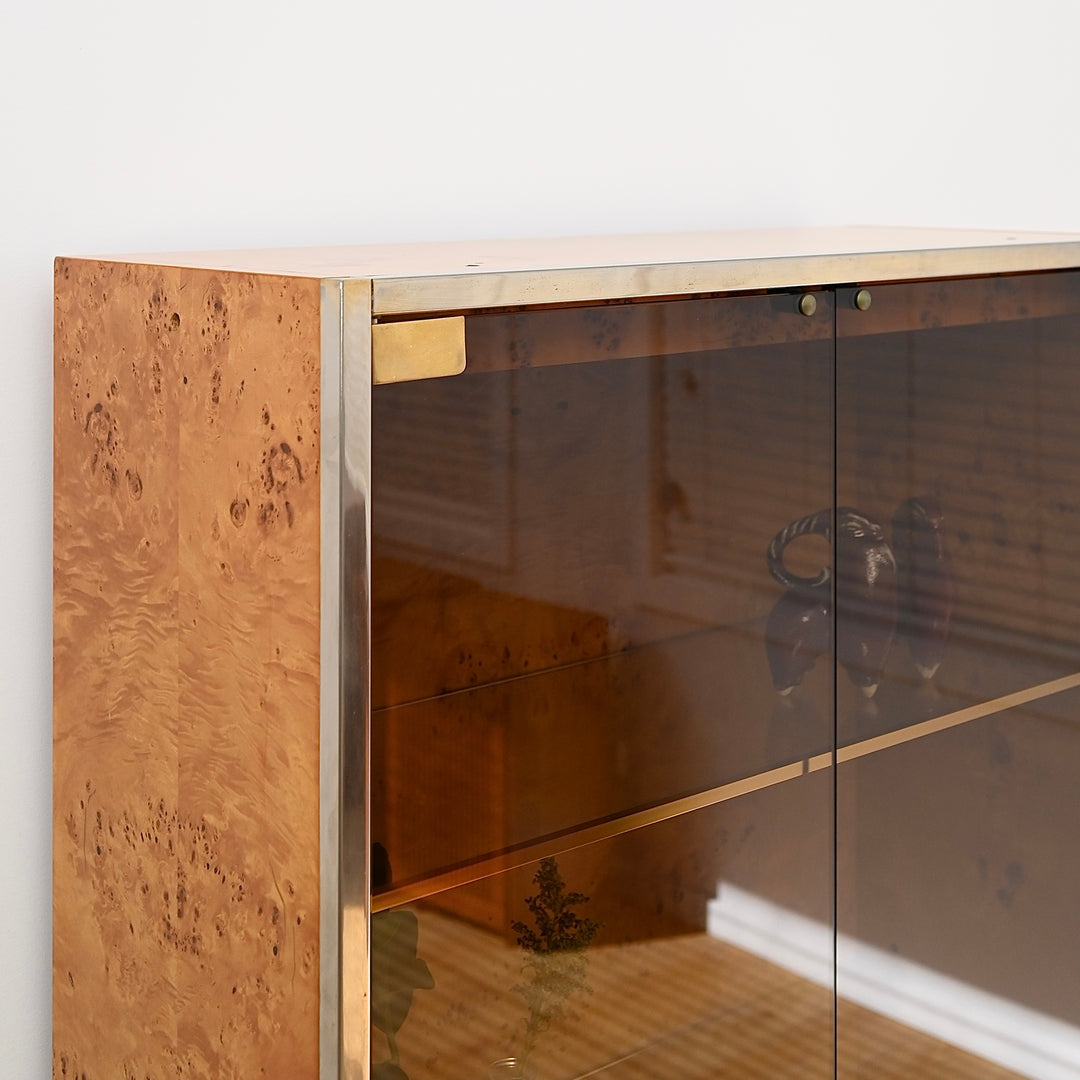 1970s Italian Burl Wood Display Cabinet