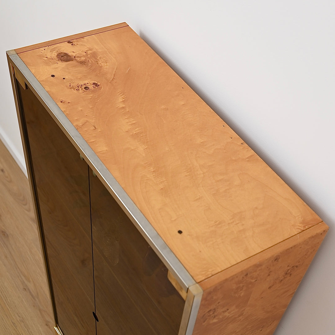 1970s Italian Burl Wood Display Cabinet
