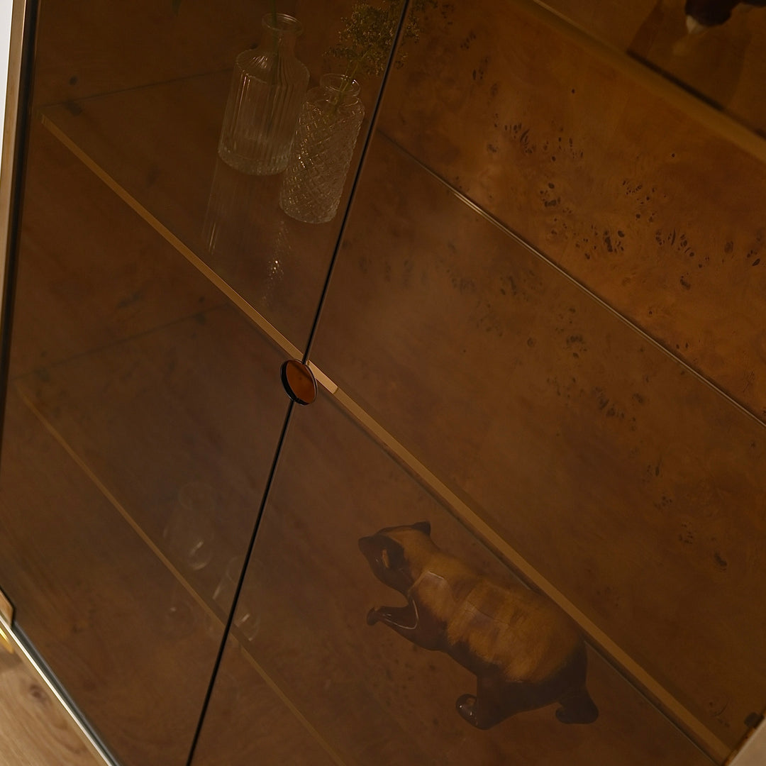 1970s Italian Burl Wood Display Cabinet