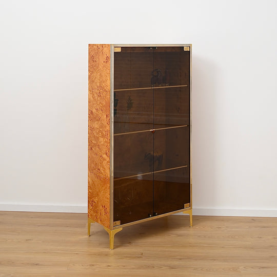 1970s Italian Burl Wood Display Cabinet