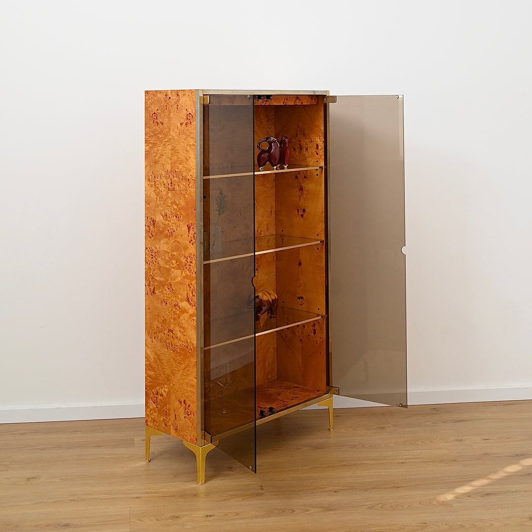 1970s Italian Burl Wood Display Cabinet