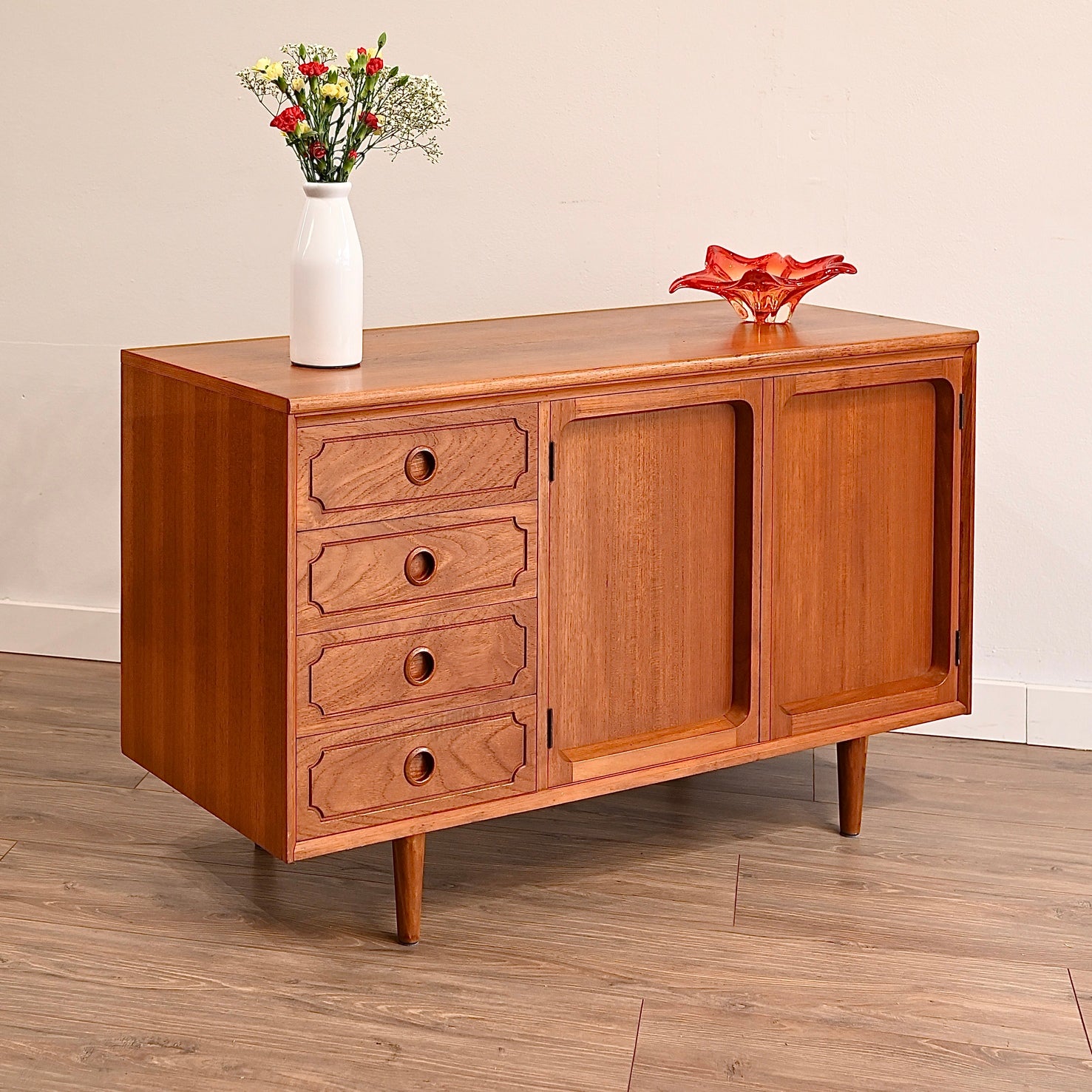 Mid Century Teak Sideboard LP Record Cabinet with Drawers by Chiswell