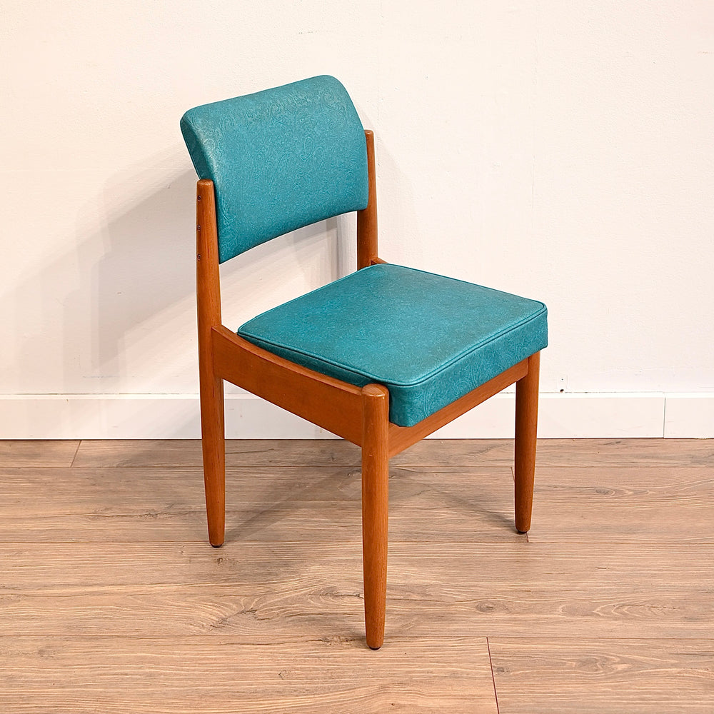 6x Mid Century Teal Patterned Vinyl Dining Chairs by Chiswell