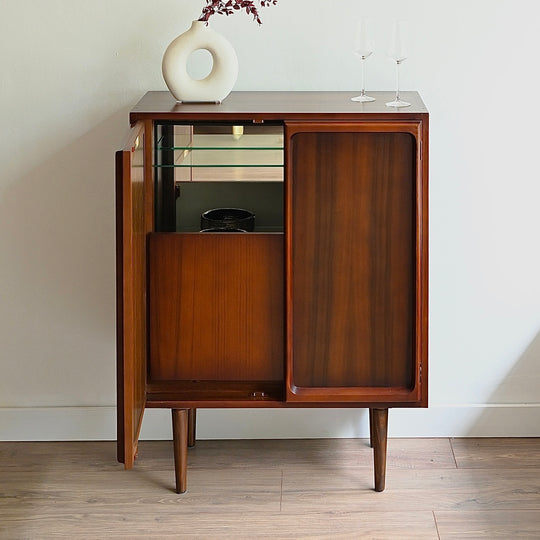 Mid Century Walnut Sideboard Bar Cabinet by Chiswell