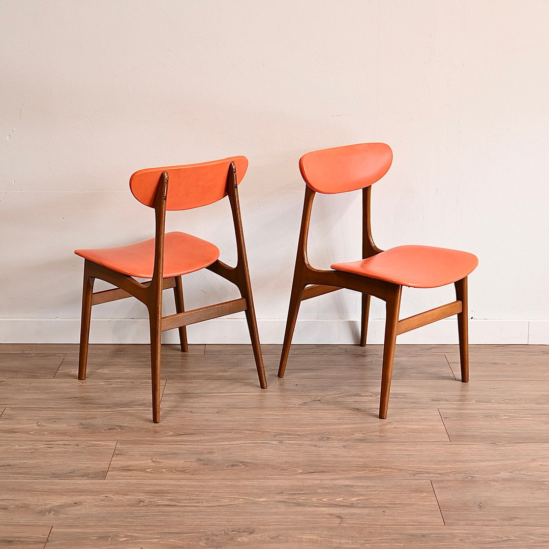 4x Mid Century Orange Vinyl Dining Chairs by Elite