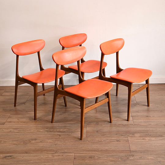 4x Mid Century Orange Vinyl Dining Chairs by Elite