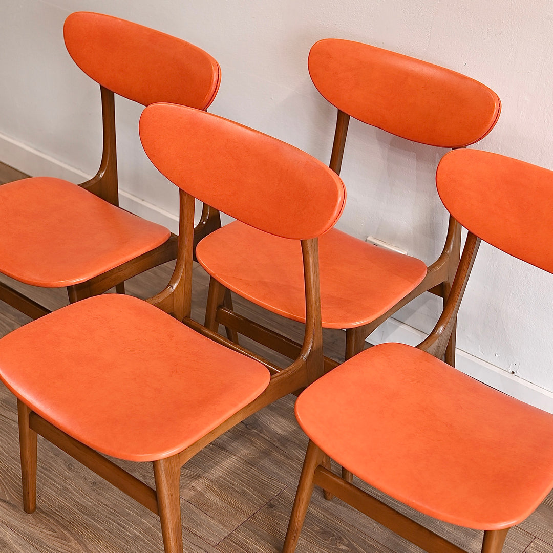 4x Mid Century Orange Vinyl Dining Chairs by Elite