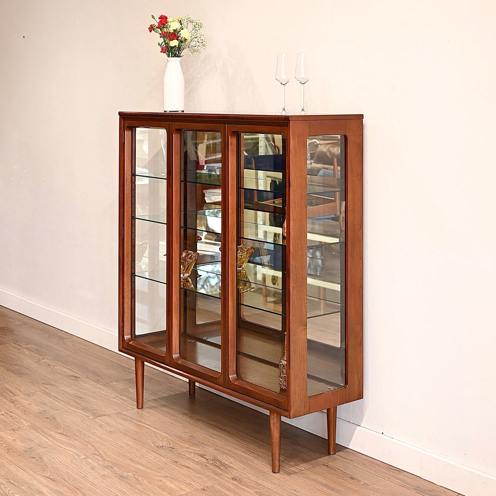 Mid Century Walnut Sideboard Display China Cabinet by Chiswell