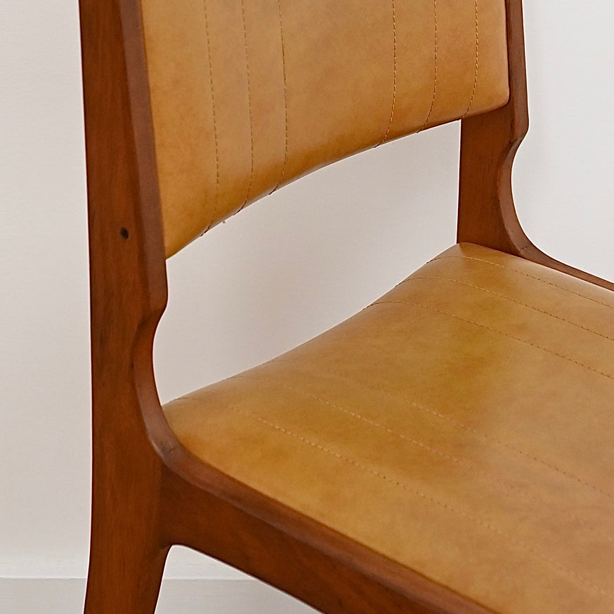 6x Mid Century Teak Dining Chairs with Mustard Leather Upholstery by John Grimes 