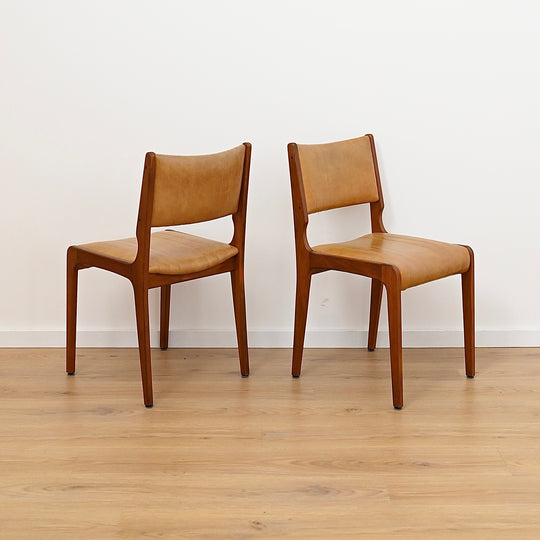 6x Mid Century Teak Dining Chairs with Mustard Leather Upholstery by John Grimes 