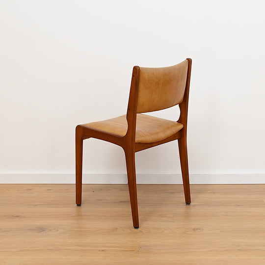 6x Mid Century Teak Dining Chairs with Mustard Leather Upholstery by John Grimes 