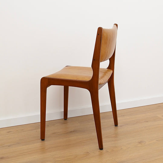 6x Mid Century Teak Dining Chairs with Mustard Leather Upholstery by John Grimes 