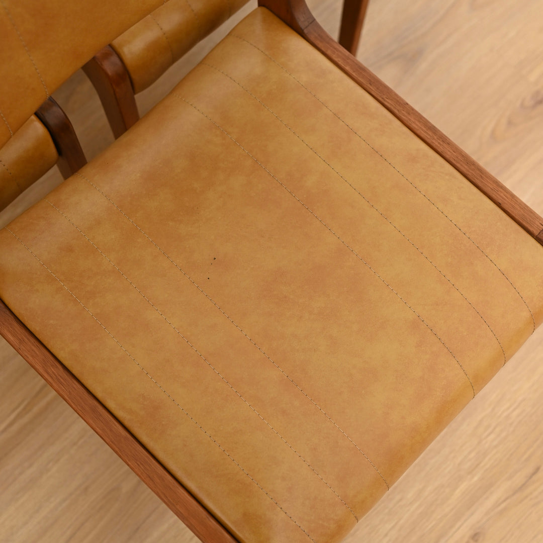 6x Mid Century Teak Dining Chairs with Mustard Leather Upholstery by John Grimes 