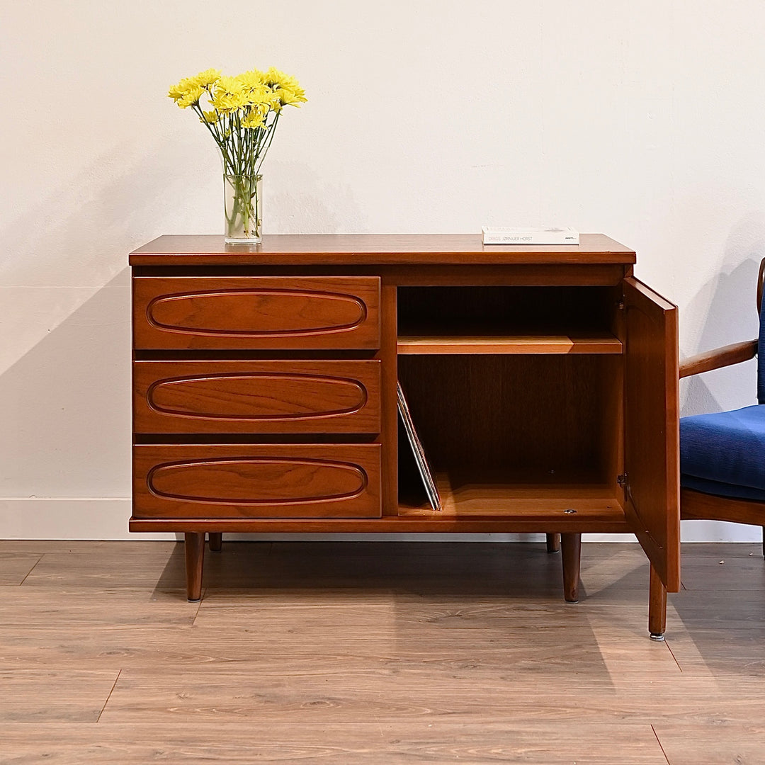 Mid Century Teak Sideboard LP Cabinet with Drawers by Noblett