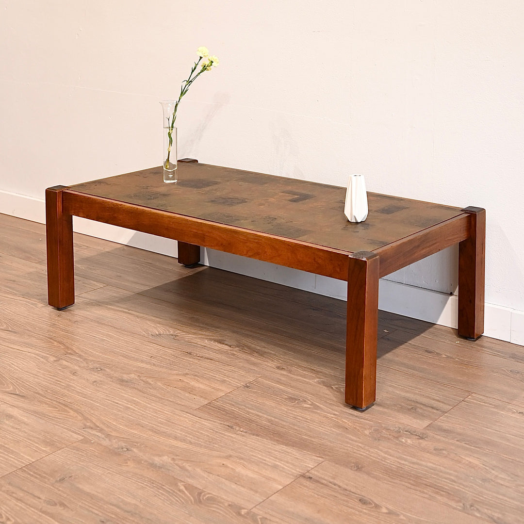 Mid Century Retro Copper Top Coffee and Side Table Pair