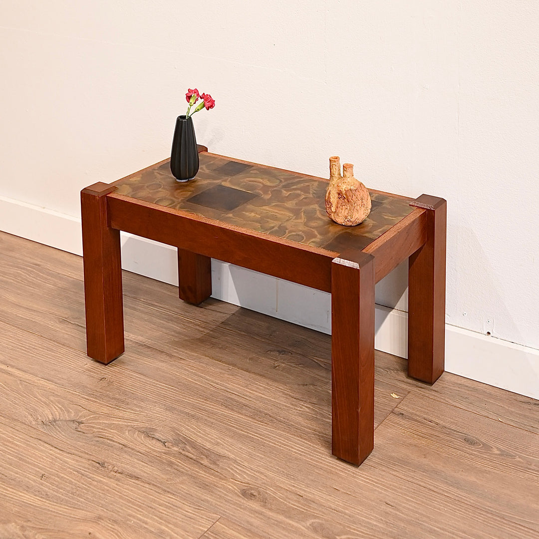Mid Century Retro Copper Top Coffee and Side Table Pair