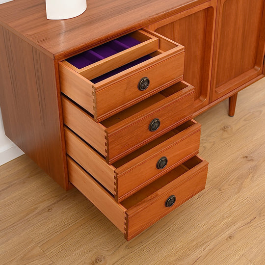 Mid Century Teak Sideboard LP Record Cabinet with Drawers by Chiswell