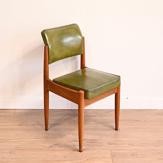 6x Mid Century Teak Green Vinyl Dining Chairs by Chiswell