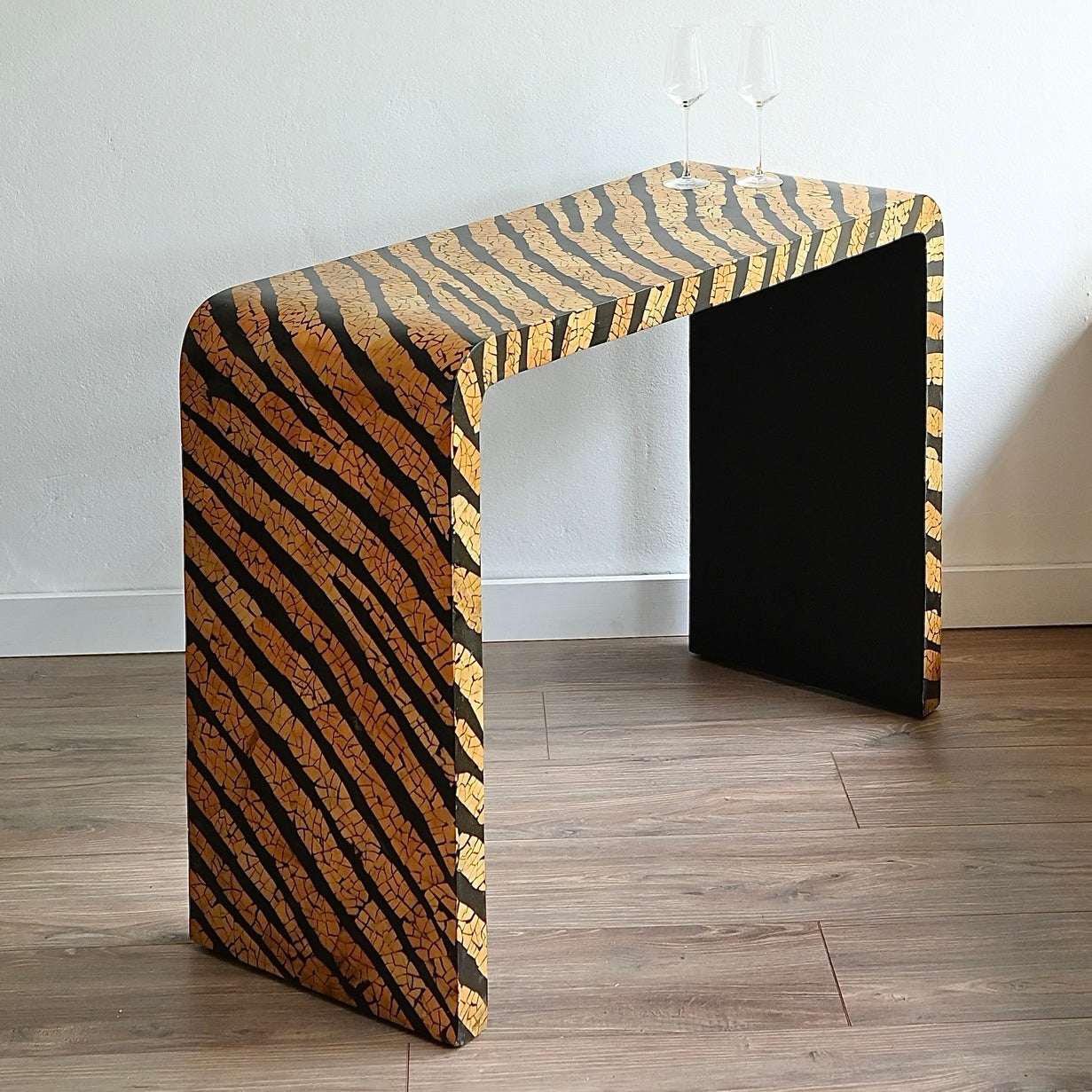 Retro 1970s Timber Mosaic Hallway Console Table