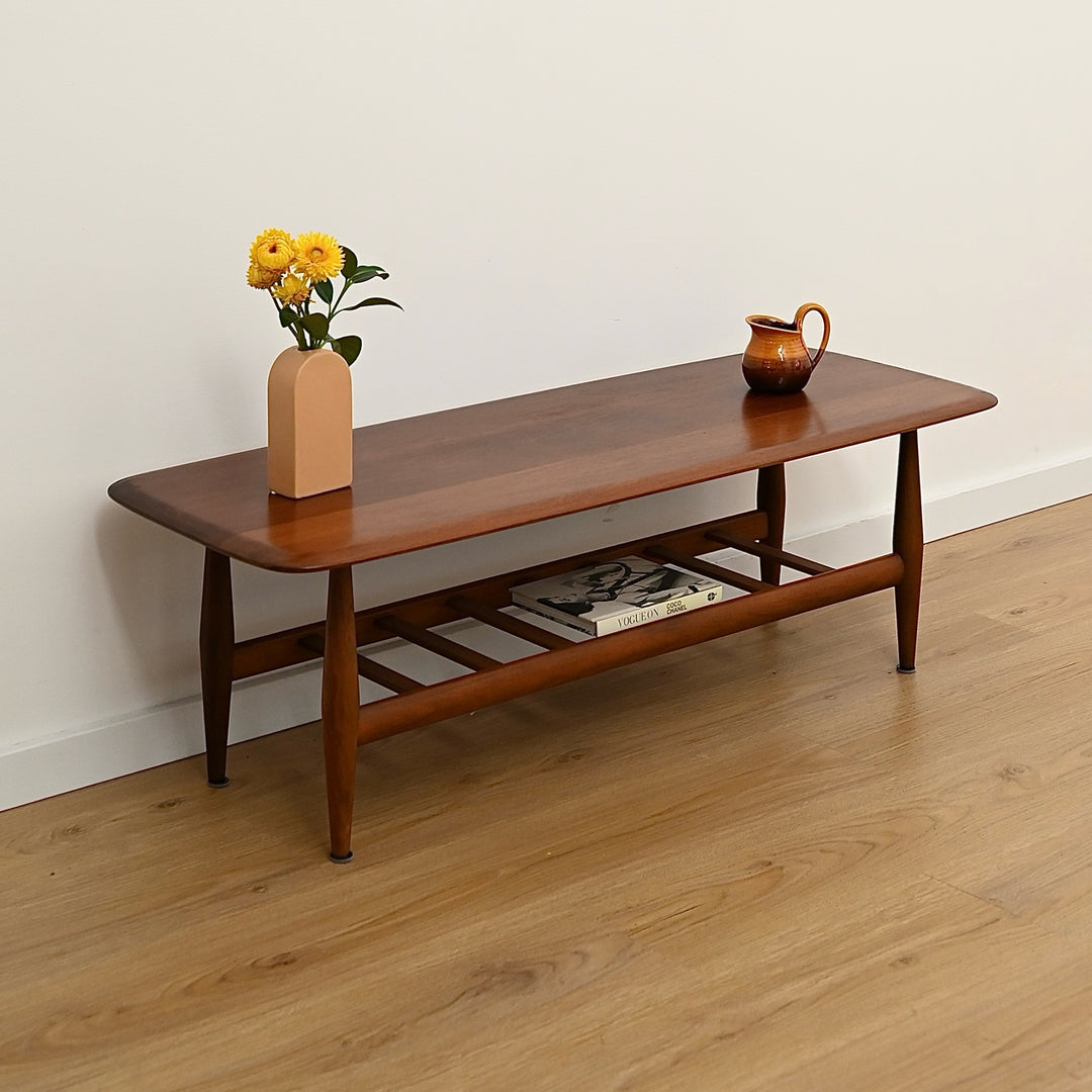 Mid Century Teak and Blackwood " Fisco" Coffee Table with Magazine Rack by T.H Brown