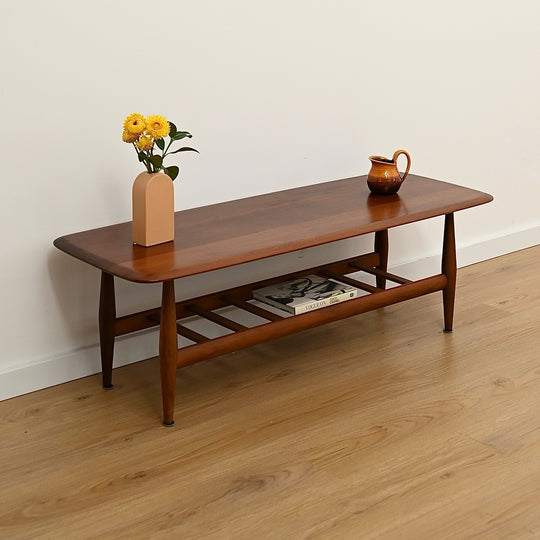Mid Century Teak and Blackwood " Fisco" Coffee Table with Magazine Rack by T.H Brown