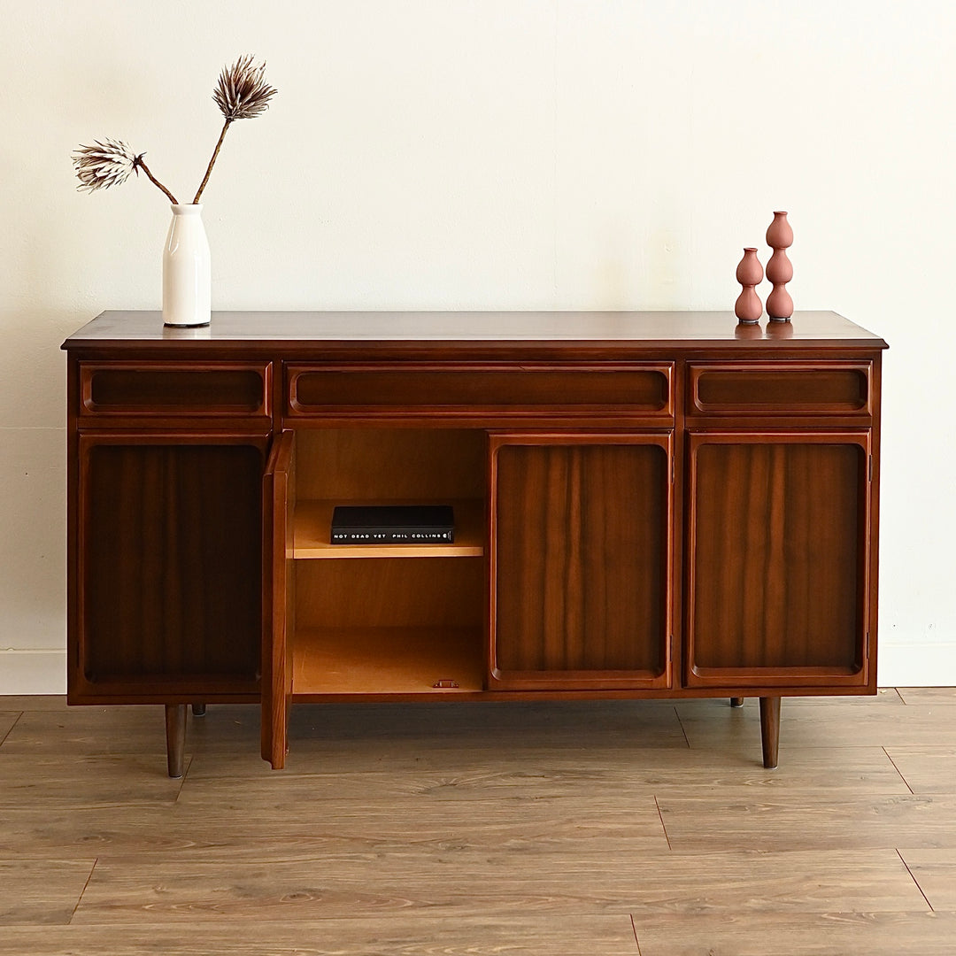 Mid Century Walnut Sideboard LP Buffet Record Cabinet by Chiswell