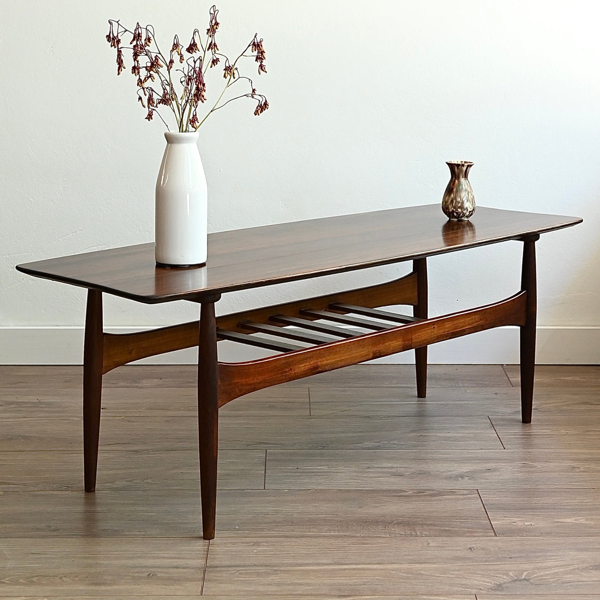 Mid Century Rosewood Coffee Table with Magazine Shelf