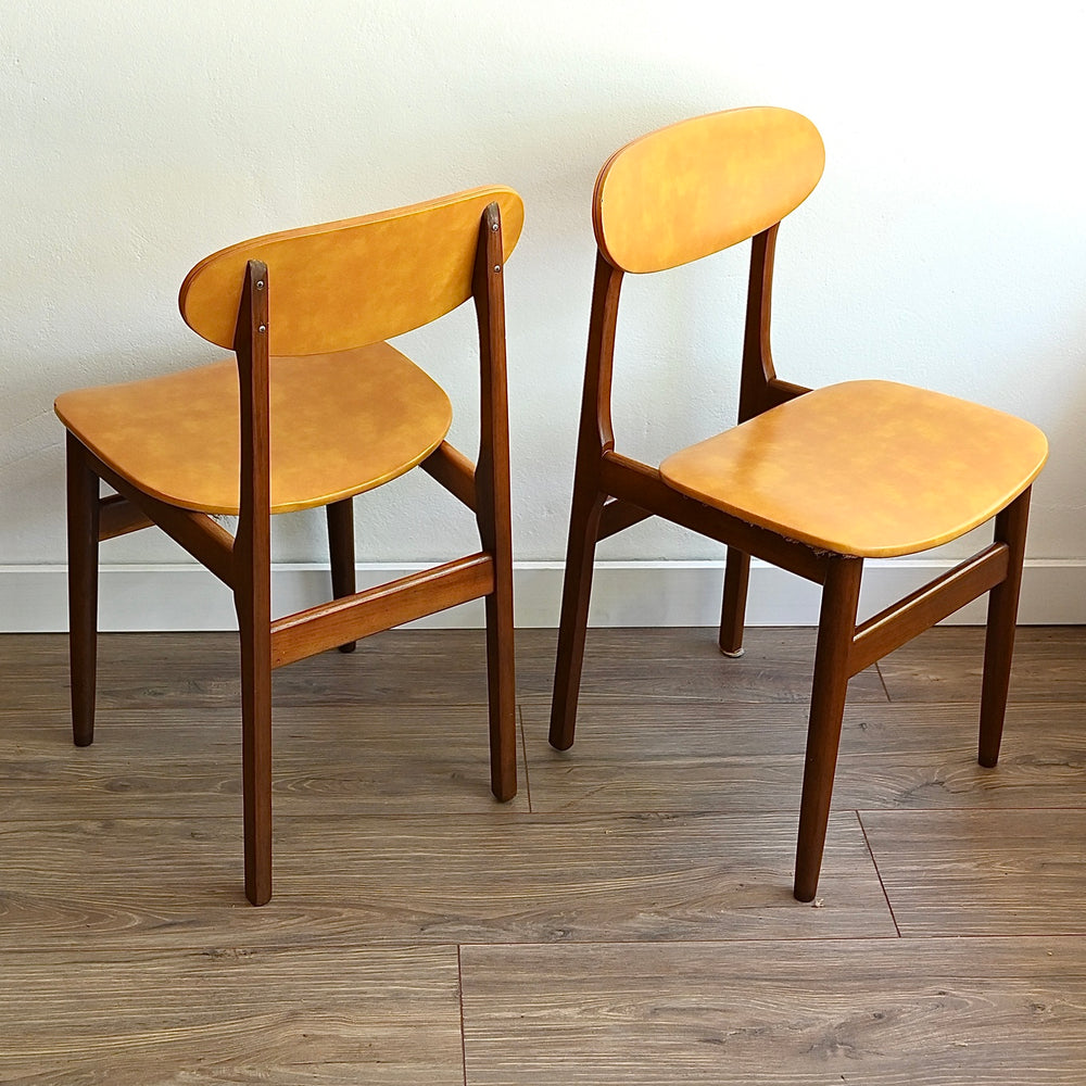 2x Mid Century Mustard Vinyl and Teak Dining Chairs by Elite